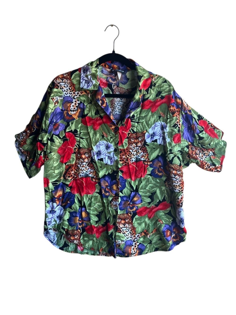 Caribou Women's Vintage Hawaiian Button Up Colorful Shirt Size Large